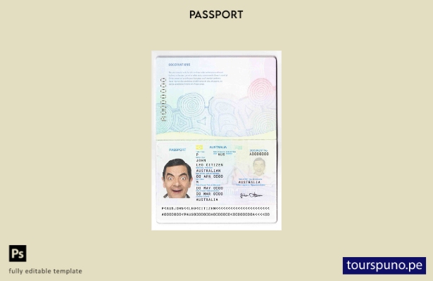 Plantilla de pasaporte estándar australiano lista para imprimir